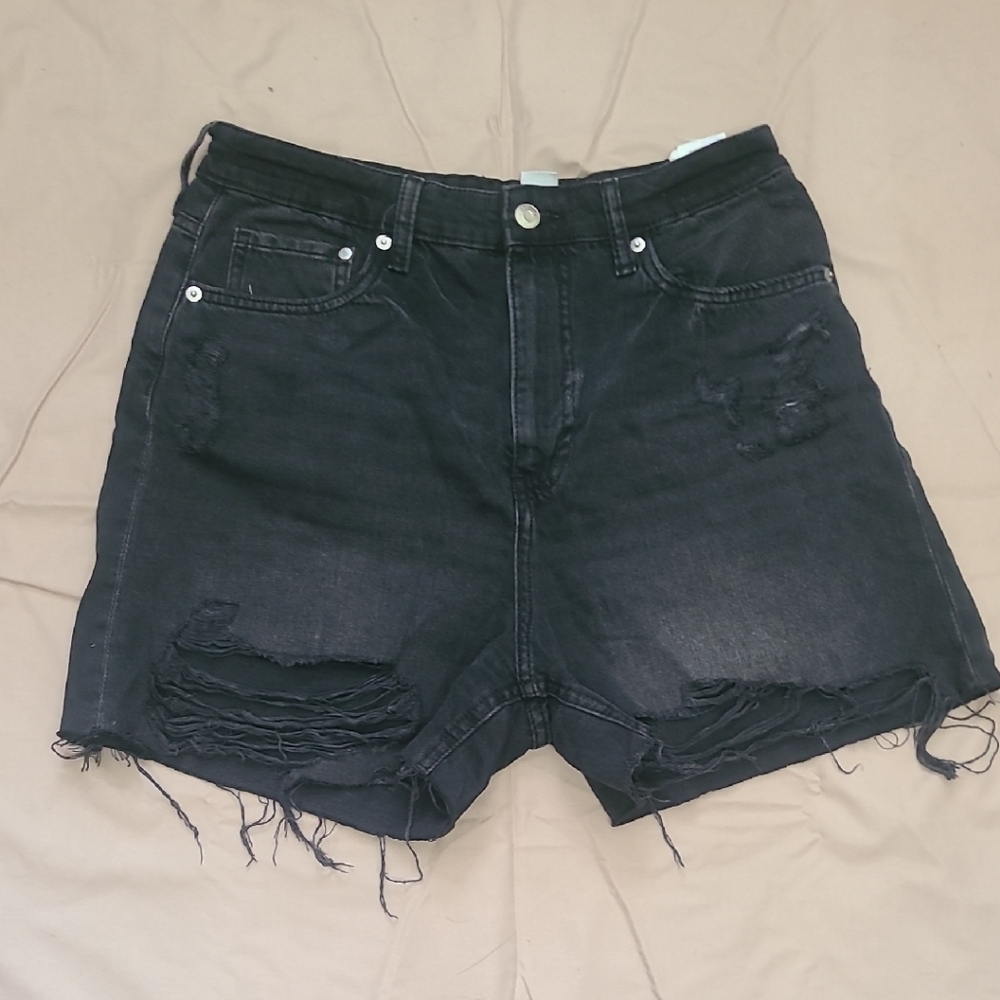 H&M Black Distressed Denim Shorts